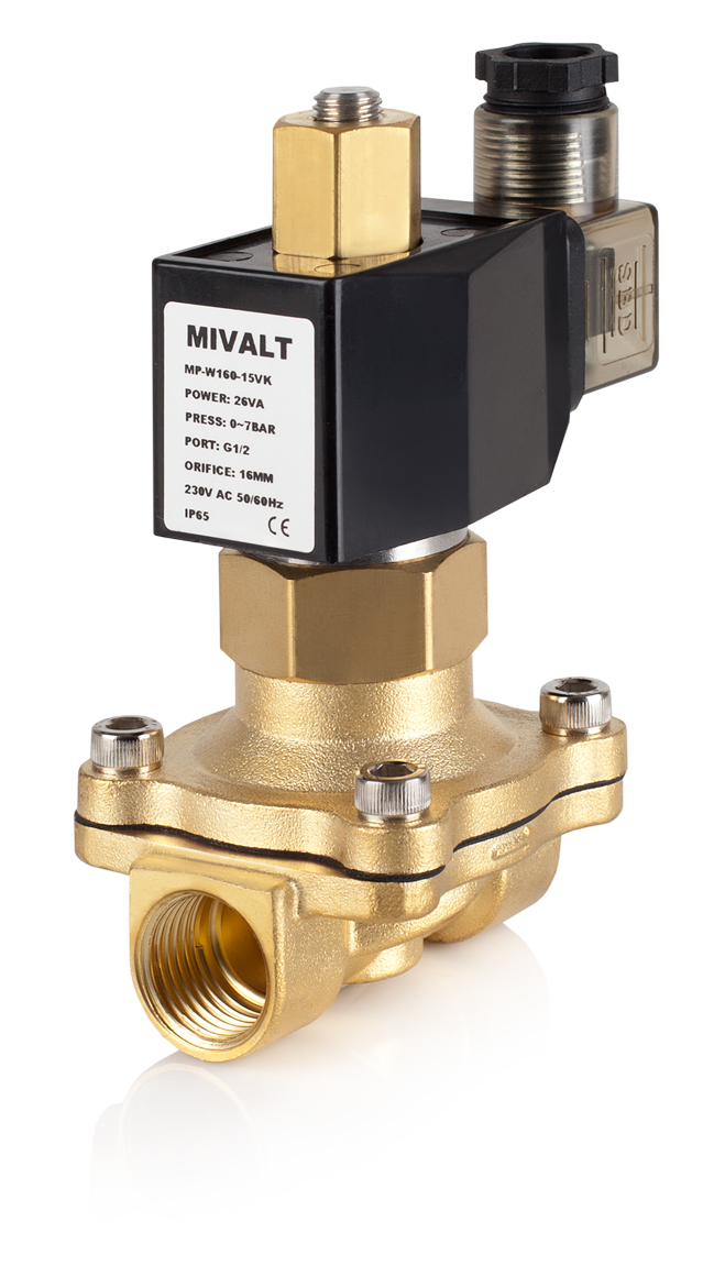 MP W160-15NK 230VAC 2/2 elektromag. ventil, tělo mosaz, DN15, G1/2", 0-7Bar, membr.NBR, NO