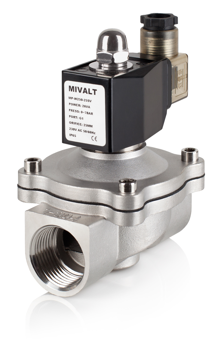 MP W250-25SN 230VAC 2/2 elektromag. ventil,tělo nerez AISI304,DN25,G1",0-7Bar,membr.NBR,NC