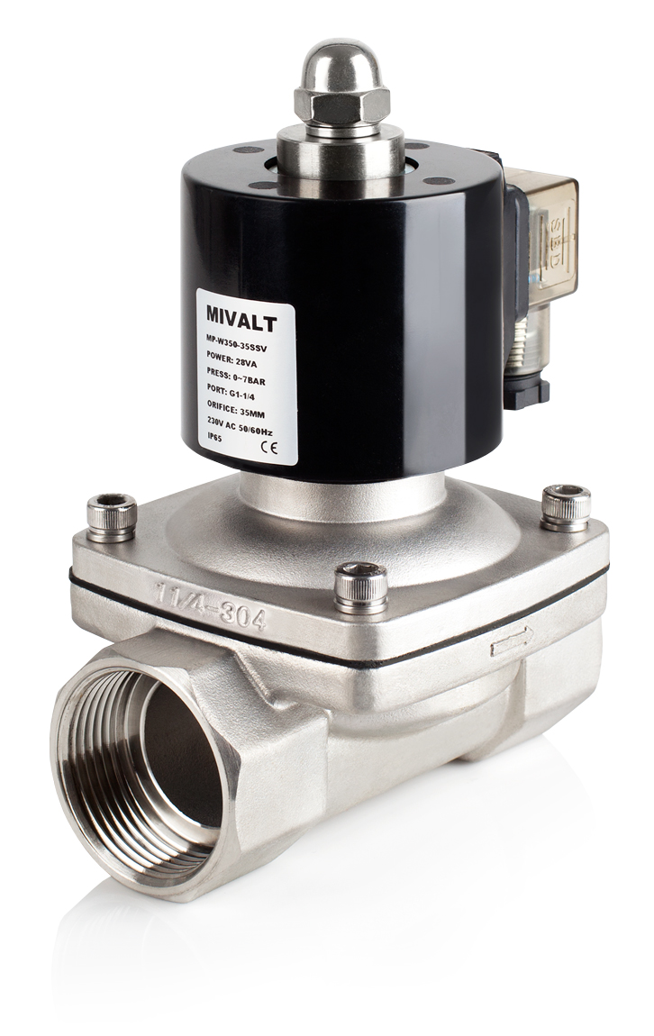 Ventil MP-W350-35SN, NC, 1 1/4", 230V AC, dvoucestný nerezový,(0-10bar)